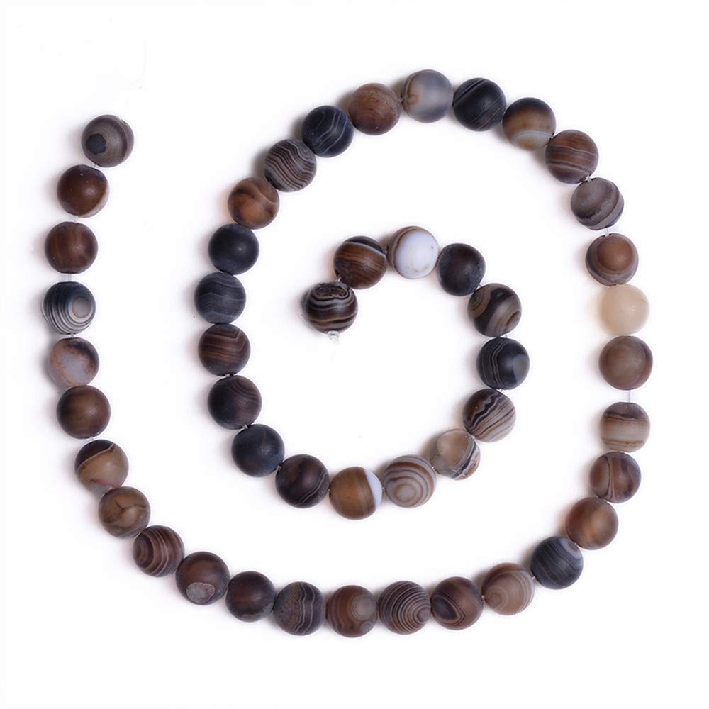 PLTbeads Natural Gemstone Loose Beads Smooth Round Approxi 15 inch DIY Bracelet Necklace for Jewelry Making (8mm, Matte Brown Stripe Agate)