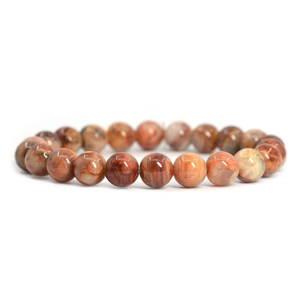 Justinstones Natural Red Crazy Lace Agate Gemstone 8mm Round Beads Stretch Bracelet 7 Inch Unisex
