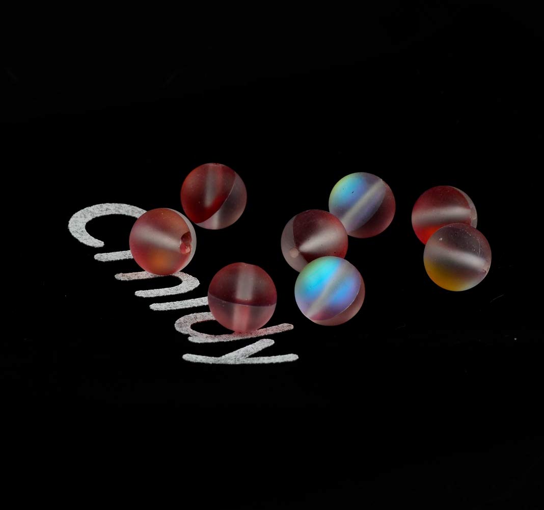 Matte Aurora Crystal Glass Beads Red 100pcs 8mm Flash Glitter Shining Mermaid Round Loose Aura Bead Frosted Moonstone for Jewelry Making (Red, 8mm)