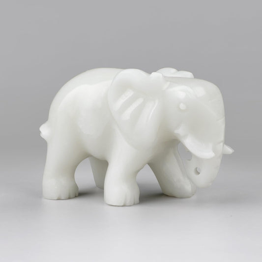 gemshan Jade Elephant Statue Gift - Handmade Elephant Figurine, Lucky Charm Home Decor for Office Desk & Shelf Display