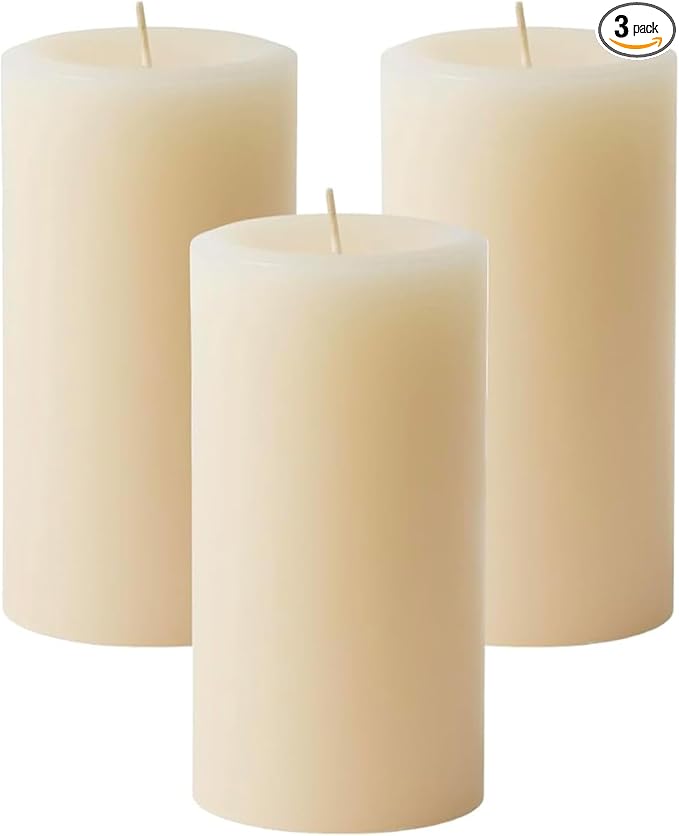 Mister Candle Dripless Unscented Ivory Pillar Candles Hand Poured, Solid Color Non-Scented Candles for Home Decor, Premium Wax, 80 Hr Burn Time, 3x6 Inch