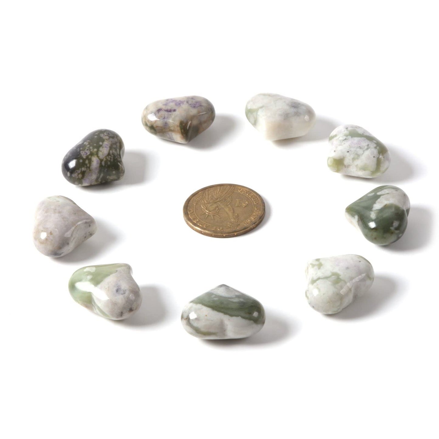 Justinstones Natural Peace Jasper Gemstone Healing Crystal 1 inch Mini Puffy Heart Pocket Stone Iron Gift Box (Pack of 10)