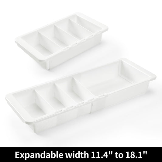Plastic Drawers Organizer for Office Bathroom Bedroom Kitchen Desk - 1 Layers More White Storage Tray - Expandable 11.4-18.1 Inches (DEEP 2.3")