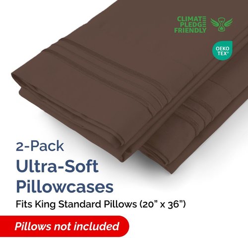 King Standard Pillow Cases by [Brand Name] - Ultra-Soft Hotel Quality Covers | Fade-Free & Wrinkle Resistant - 2 Piece Set in Brown