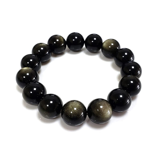 chengmu 14mm Gold Obsidian Stretch Bracelet Natural Round Stone Beads Semi Gemstone for Crystal Beaded Elastic Bracelet 8"