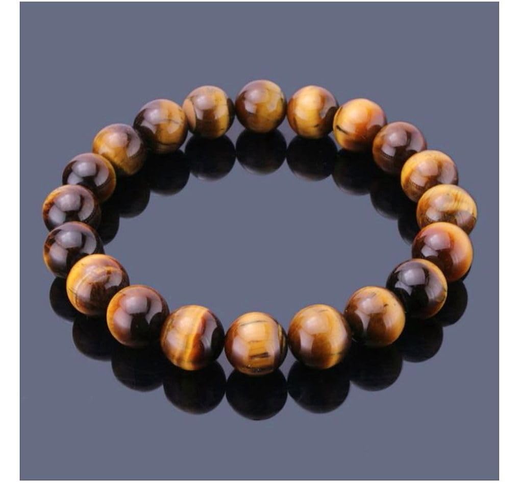 Adabele Real Natural Golden Yellow Tiger's Eye Bracelet 8.5 inch Stretch Gemstone Beaded Bracelet Chakra Healing Crystal Stone Jewelry Energy Quartz Rock GB8-D26