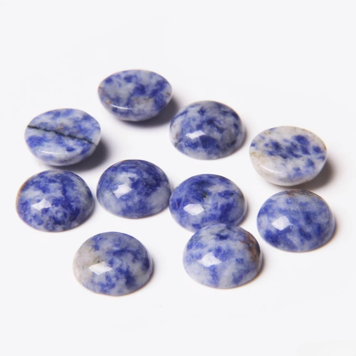 20pcs 8mm Natural Stone No Hole Blue Sodalite Semicircle Smooth Cabochons Beads Healing Chakra Crystal Stone Bead for Jewelry Making Rings Earrings Necklace Bracelet DIY Crafts