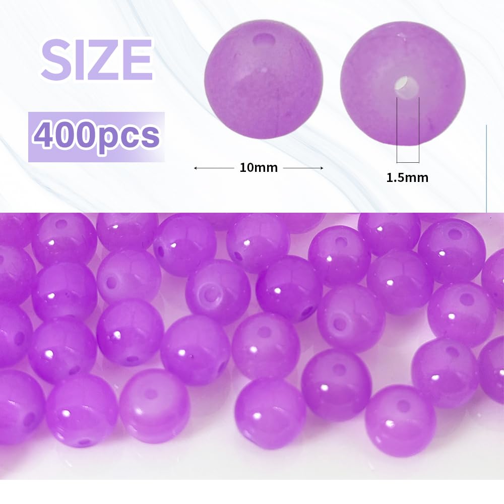 PAMIR TONG 400pcs 8mm Round Glass Beads for Bracelet Pretty Smooth Loose Beads for Necklace-Earring-Jewelry Making and DIY Crafts (Lavender)