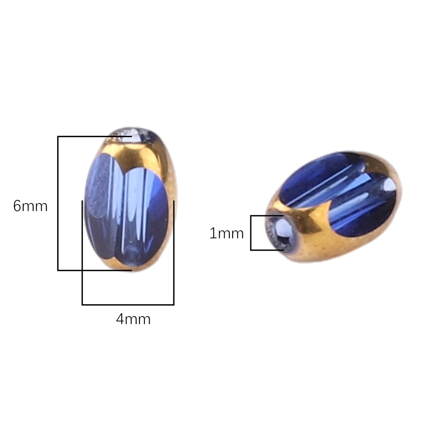 DADIFEN Glass Rice Beads Clear Royal Blue 4x6mm 50pcs Faceted Oval Golden Edge Crystal Loose Beads for DIY Craft Jewelry Making