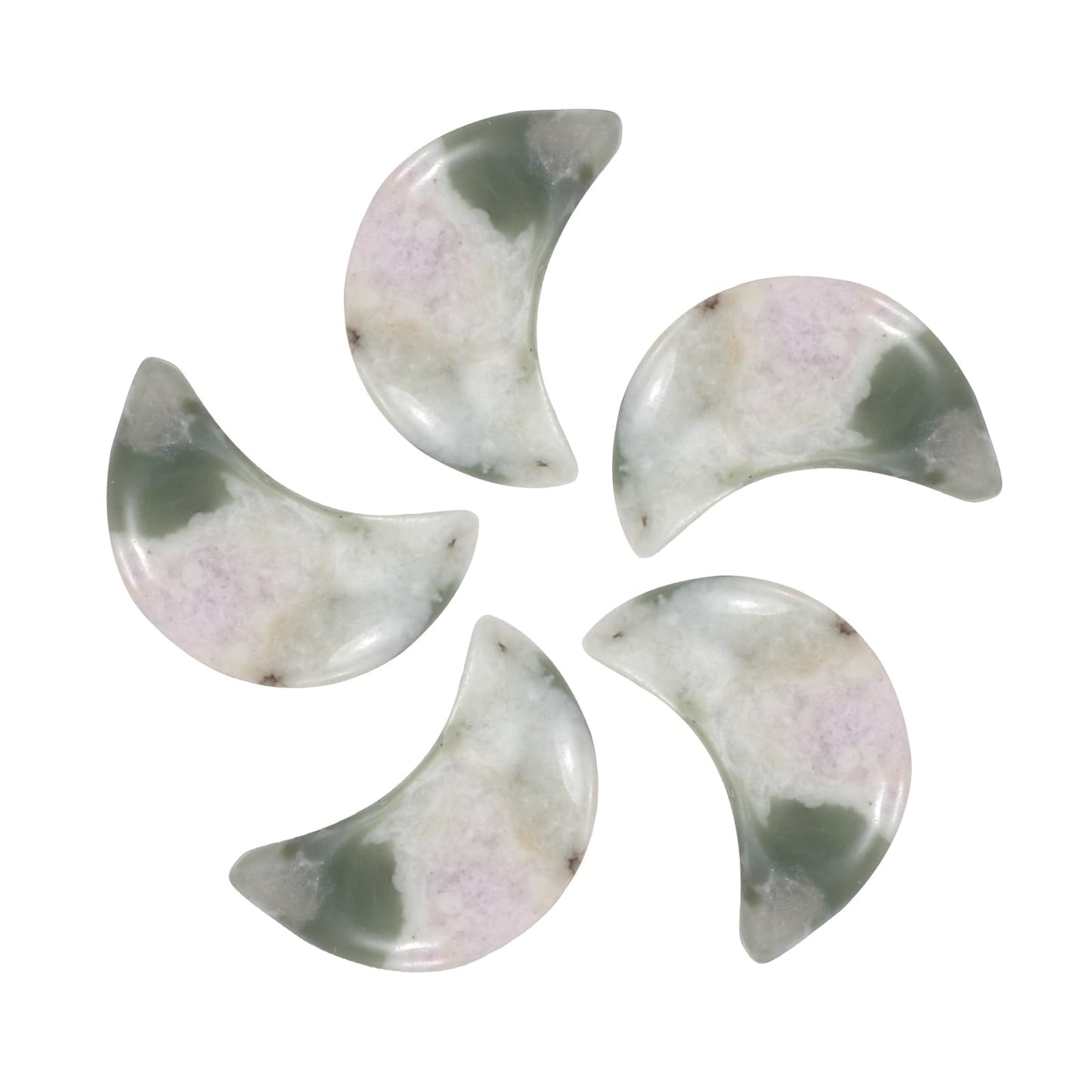 MECCANIXITY 5 Pcs Moon Crystal Worry Stone, 0.5 Inch Length Natural Lucky Jade Moon Gemstone Bulk, Carved Pocket Stones for Meditation Balancing Pendant Decor