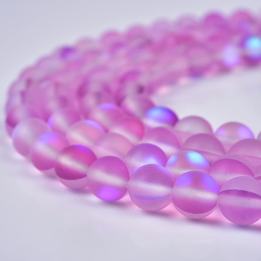 Asingeloo 48PCS 8mm Natural Light Purple Mystic Aura Quartz Gemstone Frosted Matte Titanium Round Loose Spacer Beads 15 inch Full Strand Crystal Healing Power Quartz