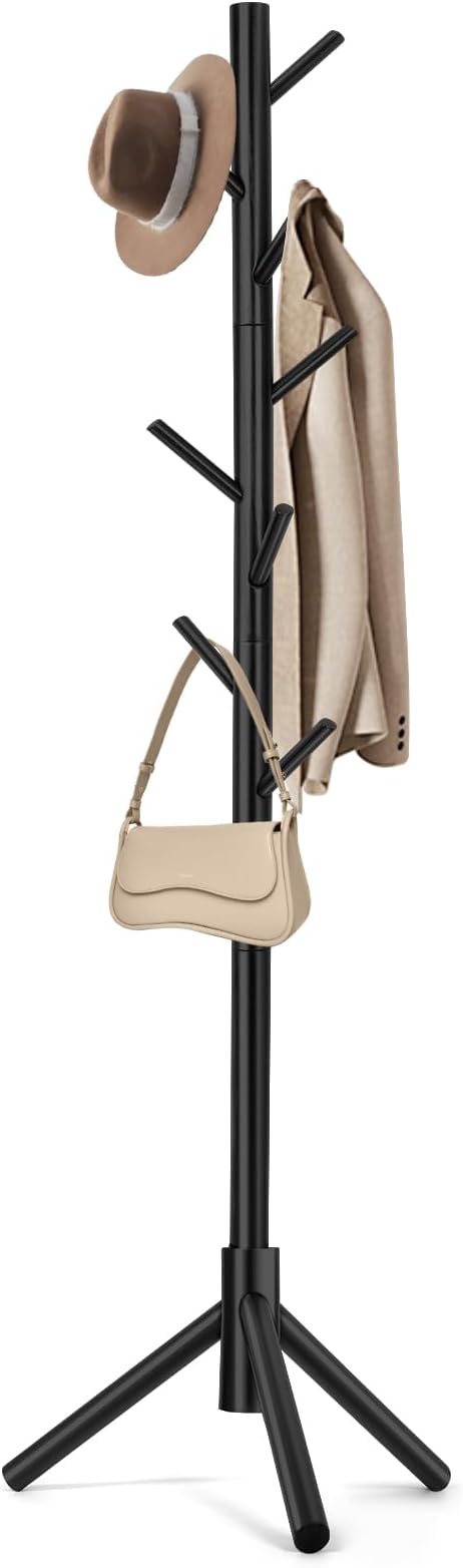 WANGMUXIA Coat Rack, Freestanding Coat Rack with 8 Hooks and 3 Adjustable Size Tree Coat Racks for Bedroom, Hallway, Entrance, Office, for Hats, Coats, Scarves, Handbags