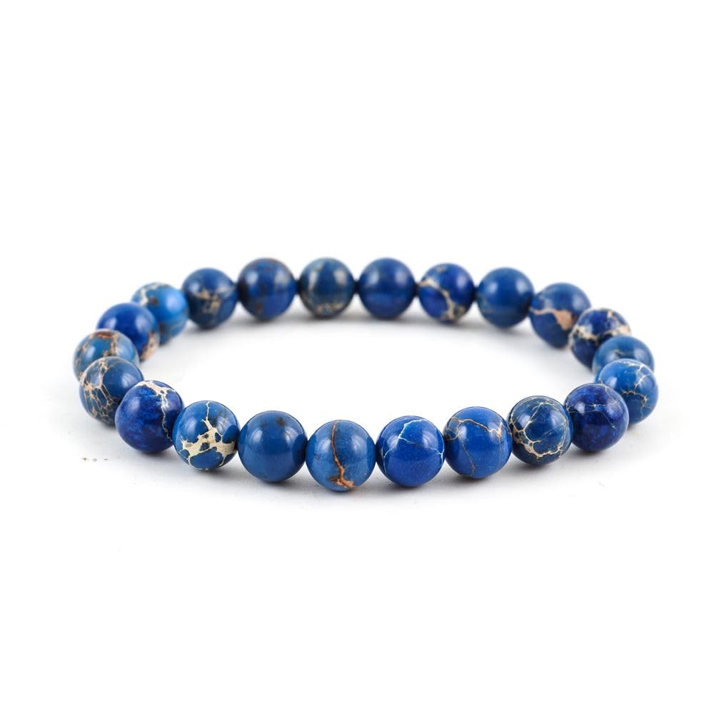 Adabele Real Natural Blue Impression Aqua Terra Sea Sediment Jasper Gemstone Beaded Bracelet 8 inch Stretch Chakra Healing Crystal Stone Jewelry Women Mom Gift GB8-C3