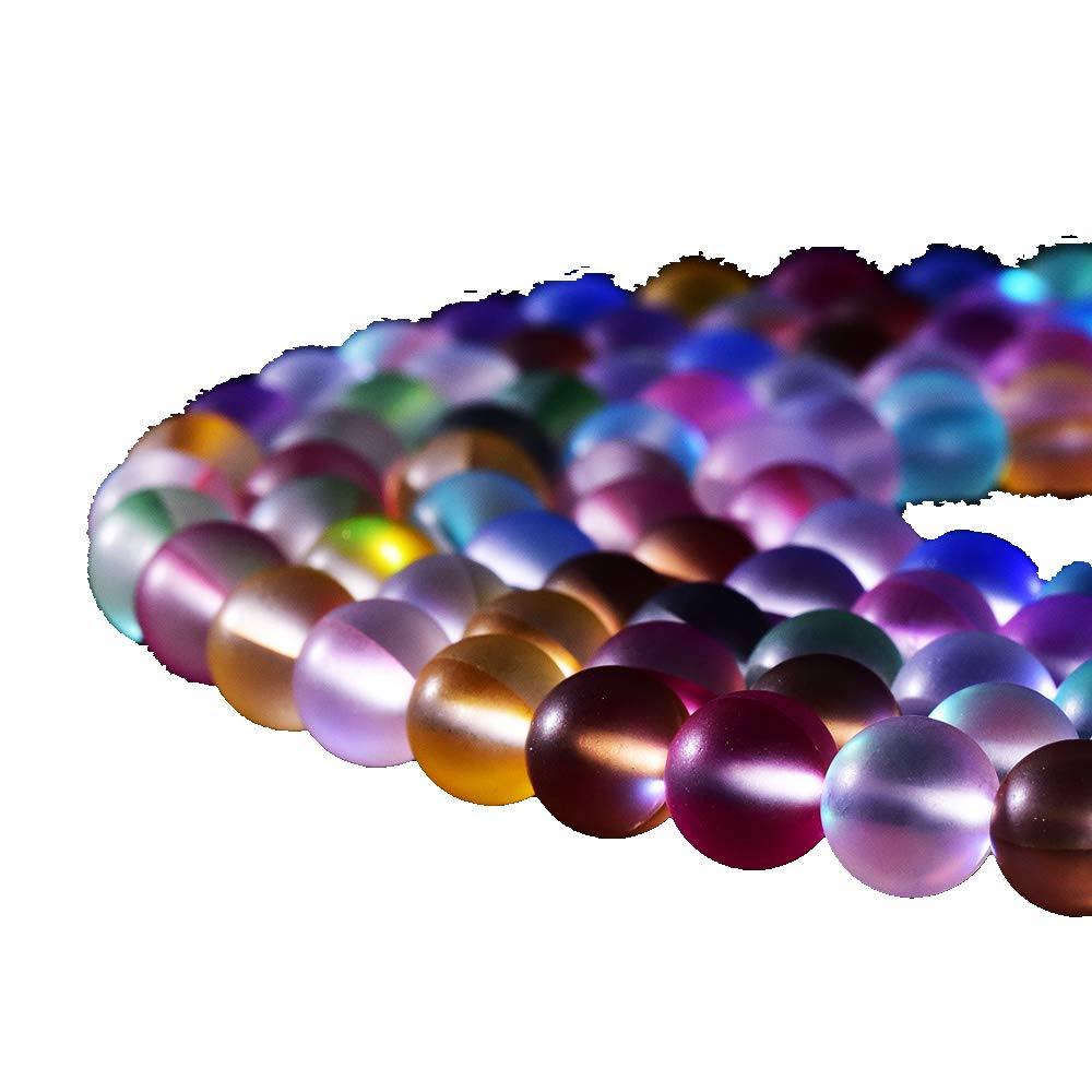 Asingeloo 60PCS 6mm Natural Coloful Mystic Aura Quartz Gemstone Frosted Matte Titanium Rainbow Round Loose Beads 15 inch Full Strand Crystal Healing Power Quartz