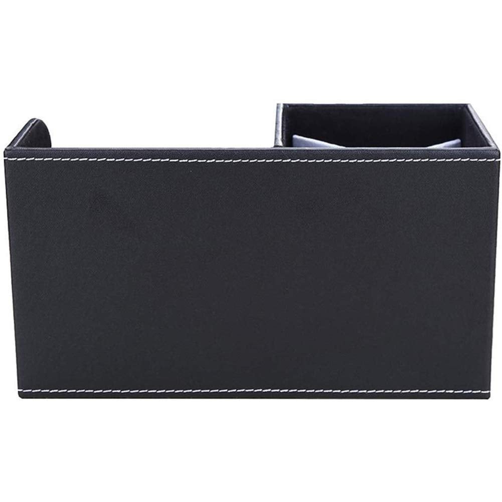 KINGFOM Desk Organizer Office Supplies Caddy Pu Leather Multi-function Storage Box Pen/Pencil,Cell phone, Business Name Cards Remote Control Holder with Small Drawer Black