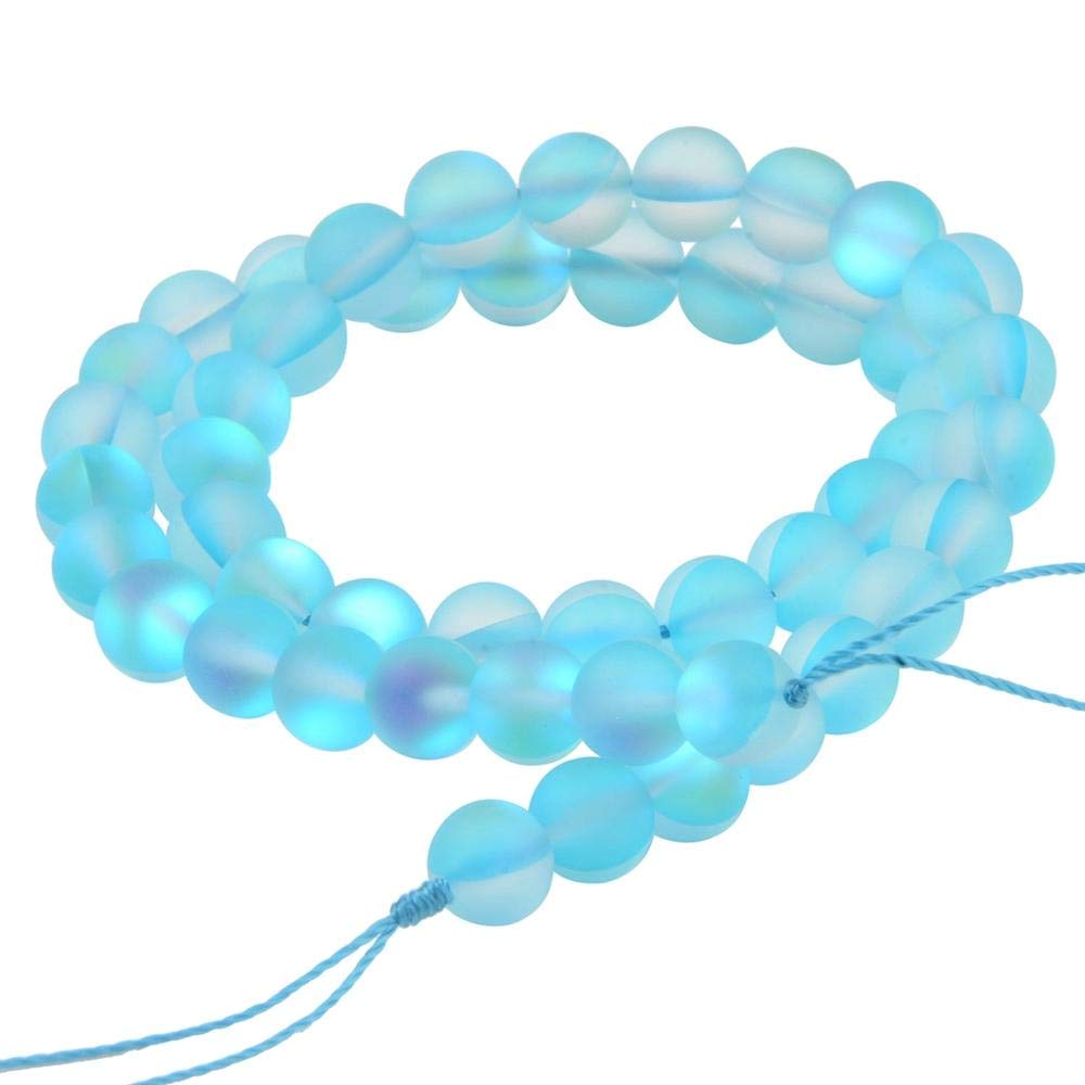 Matte Aurora Crystal Glass Beads Gemstone 10MM Light Blue Frosted Glitter Shining Mermaid Round Loose Beads Frosted Moonstone for Jewelry Making