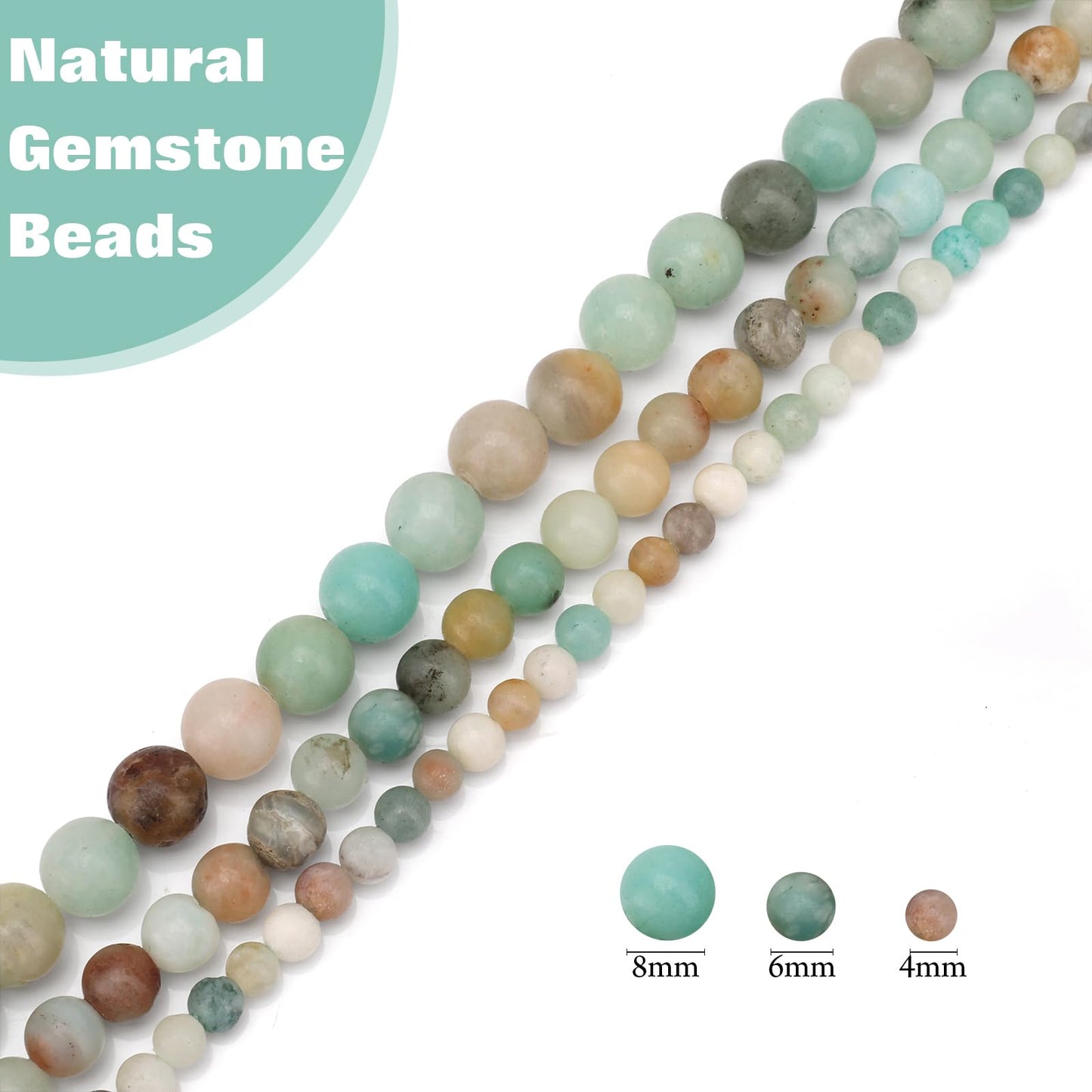Vinswet 45pcs 8mm Amazonite Natural Stone Beads Round Genuine Real Stone Beading Loose Gemstones DIY Smooth Bead for Bracelet Necklace Earrings Jewelry Making