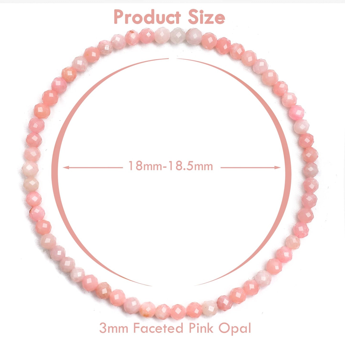 BONNY BOXX Natural Genuine Gemstone Faceted Round Beads Bracelets, 3mm Adjustable Stretchy Tiny Faceted Pink Opal Bracelet, Healing Crystal Reiki Chakra Dainty Jewelry Fashion Gifts