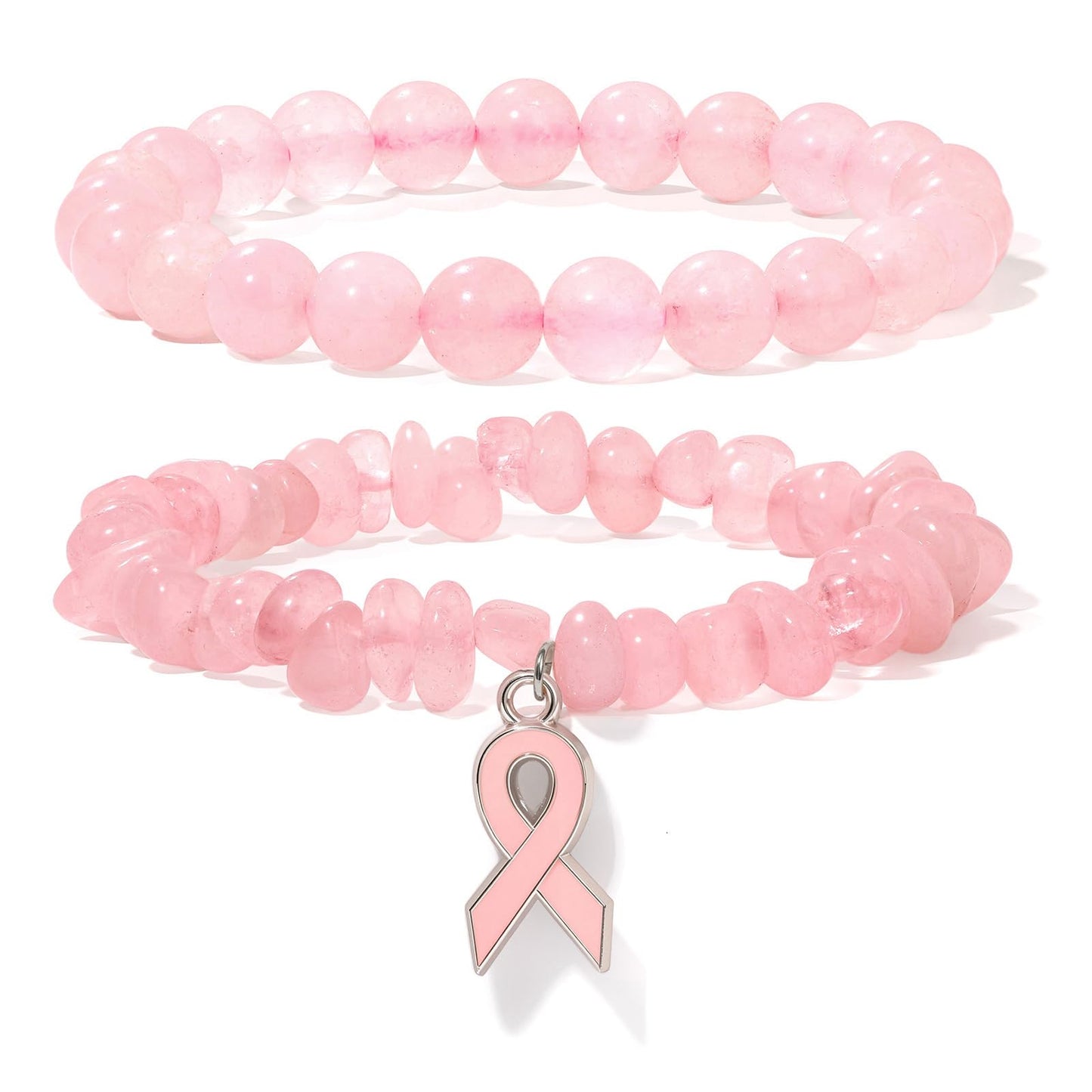 GolbalJew Breast Cancer Awareness Bracelets for Women Pink Ribbon Charm Rose Quartz Beads Bracelet Natural Stone Breast Cancer Encouragement Jewelry Gifts