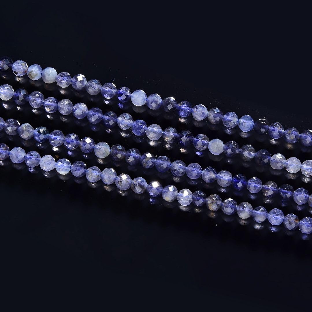 Adabele 30 Inch Natural Iolite Dichroite Healing Gemstone 4mm (0.16 Inch) Tiny Small Faceted Round Loose Beads Stone Spacer (170-190pcs) for Craft Jewelry Making GK4-20