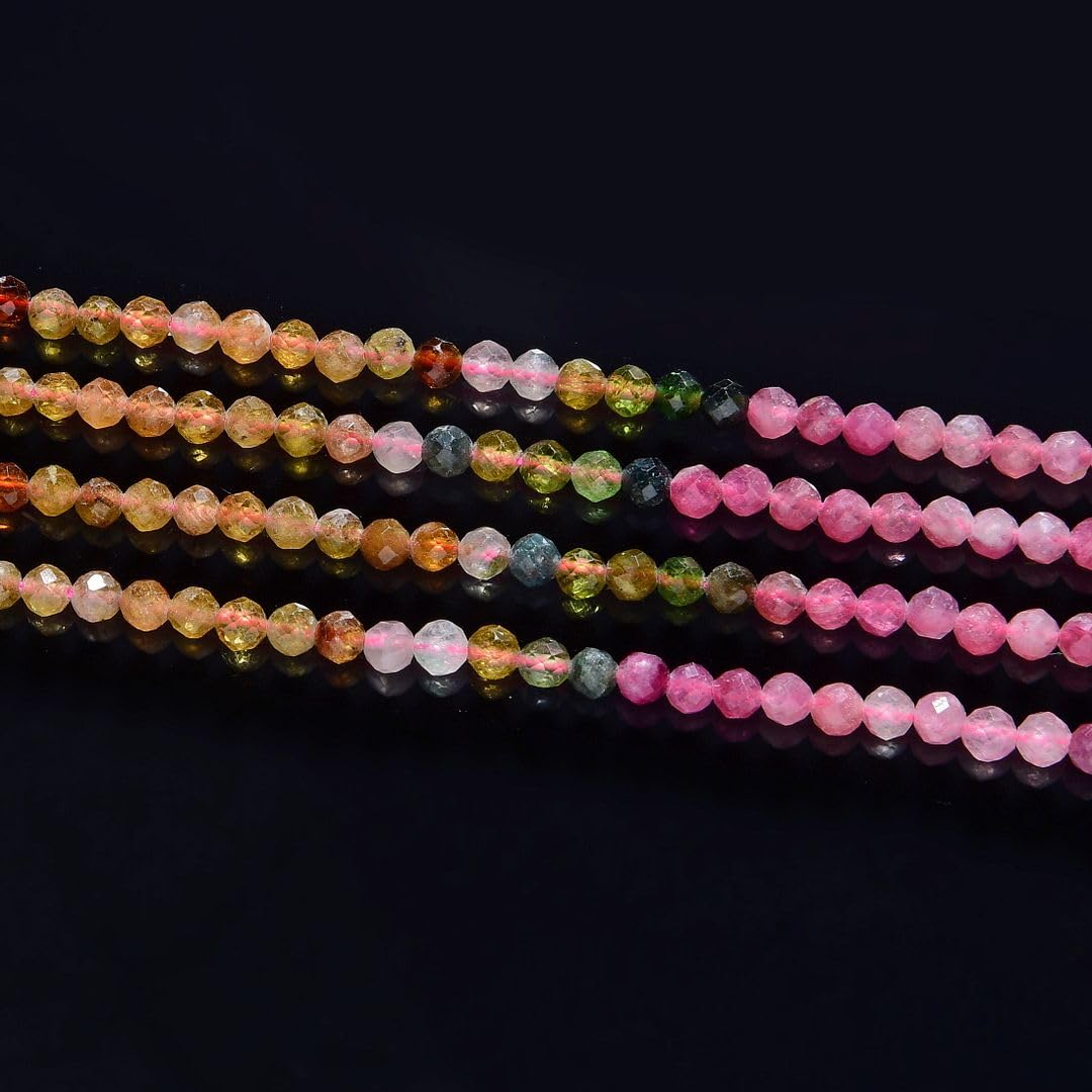 Adabele 30 Inch Natural Multi-Color Tourmaline Gradient Shade Healing Gemstone 4mm (0.16 Inch) Tiny Small Faceted Round Loose Beads Stone Spacer (180-200pcs) GK4-3