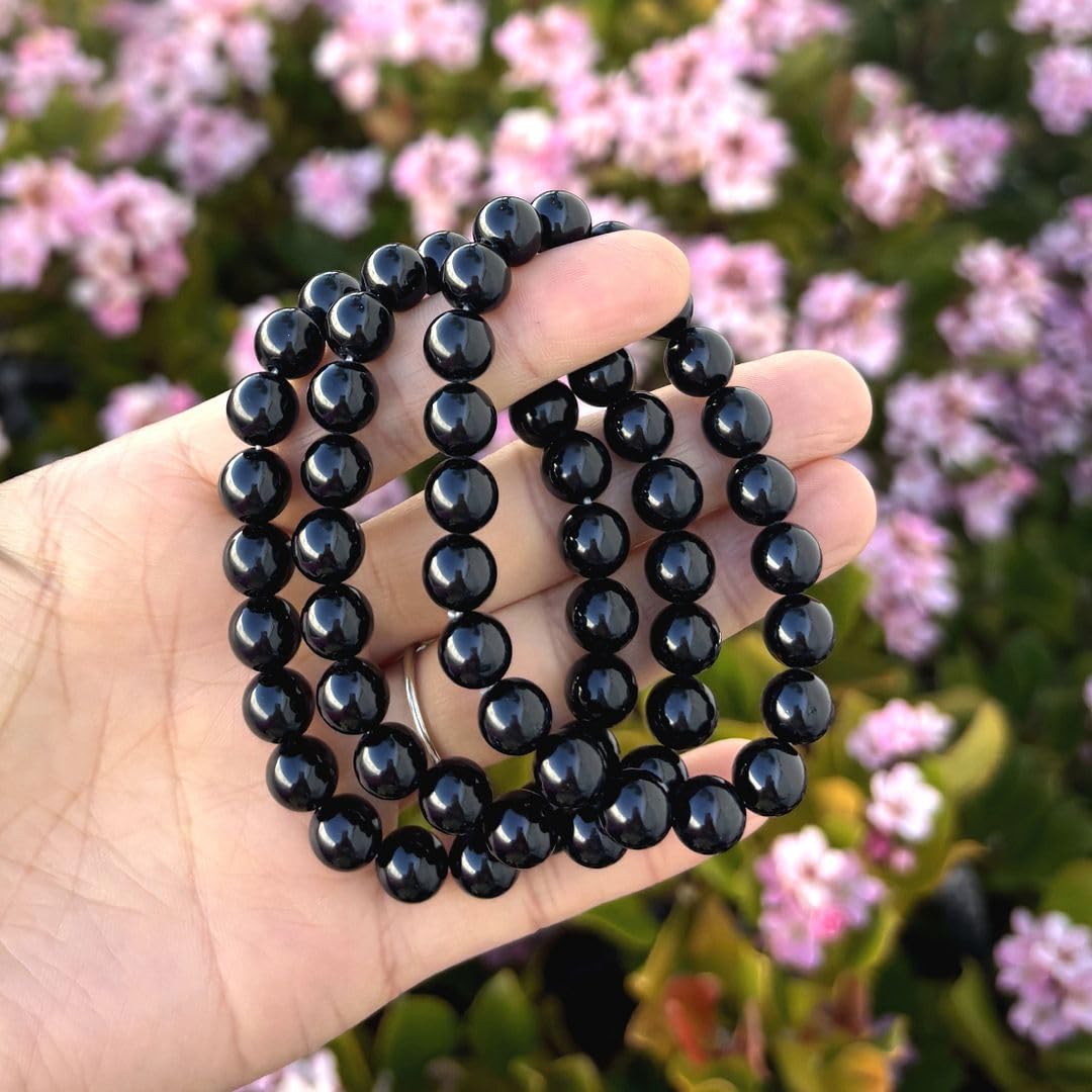 Adabele Real Natural Grade A Black Tourmaline Gemstone Beaded Bracelet 7.5 inch Stretch Chakra Healing Crystal Stone Jewelry Women Mom Gift GB8-B1