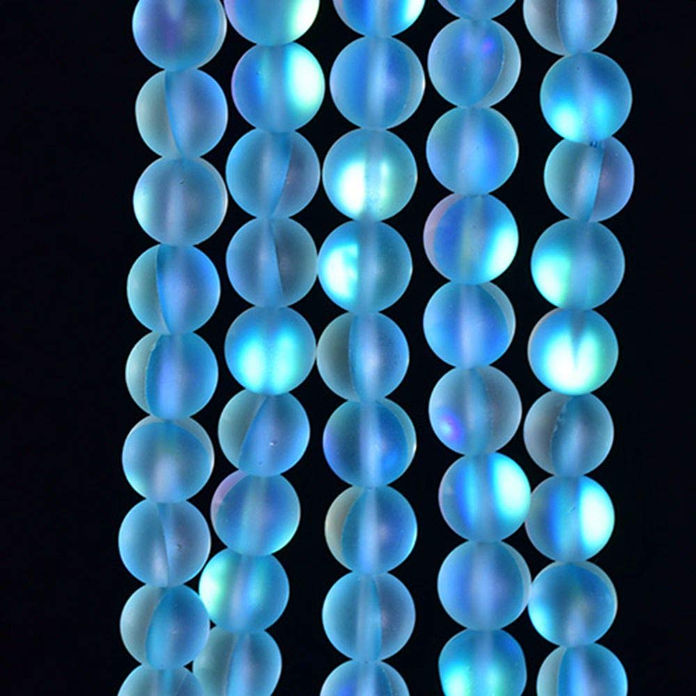 Asingeloo 48PCS 8mm Natural Sky Blue Mystic Aura Quartz Gemstone Frosted Matte Titanium Round Loose Spacer Beads 15 inch Full Strand Crystal Healing Power Quartz