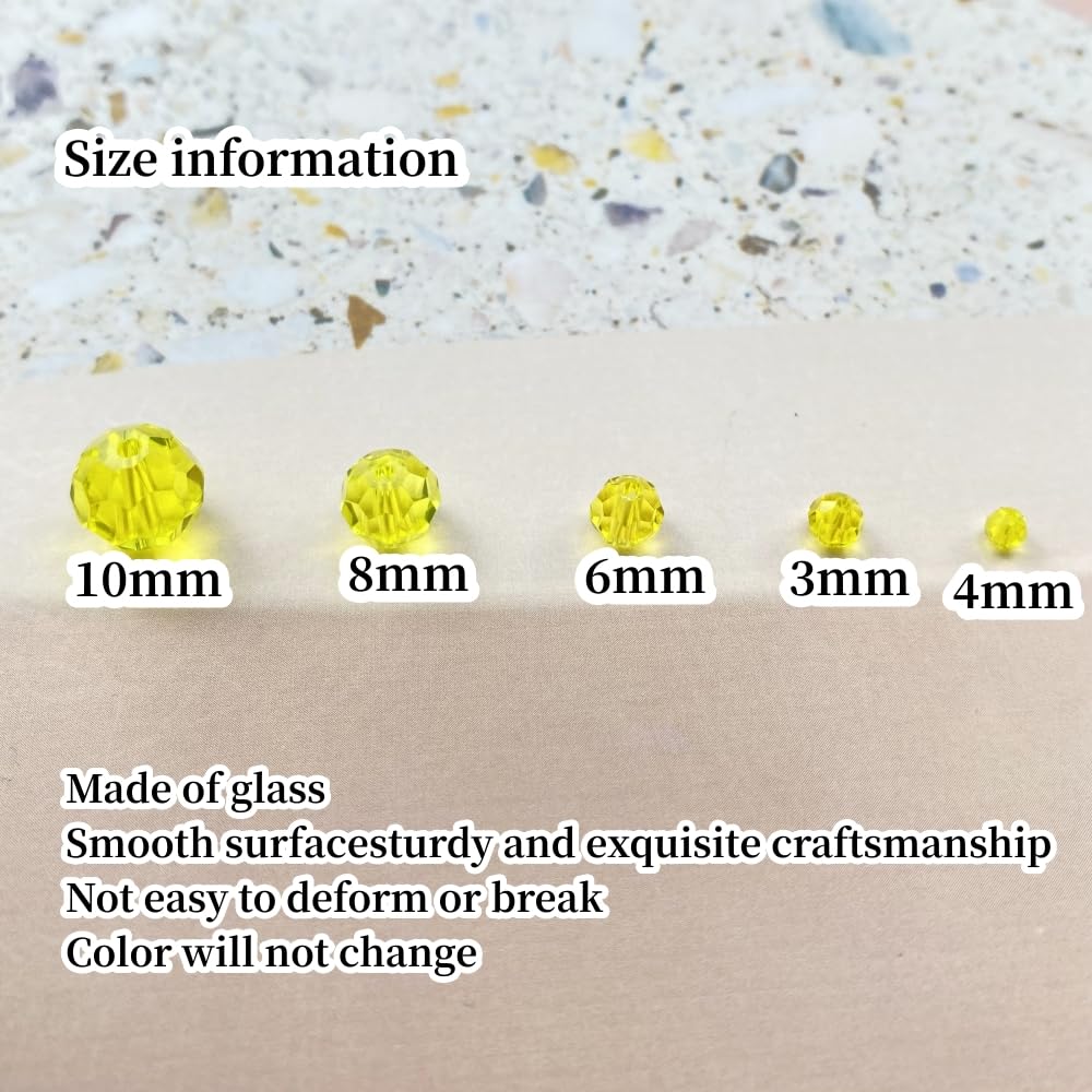 Xinhongo Crystal Glass Beads 200 Pieces 6mm Round Faceted Glass Spacer Beads for Jewelry Making Bracelet Earring Necklace DIY Craft Supplies(Gold Yellow)