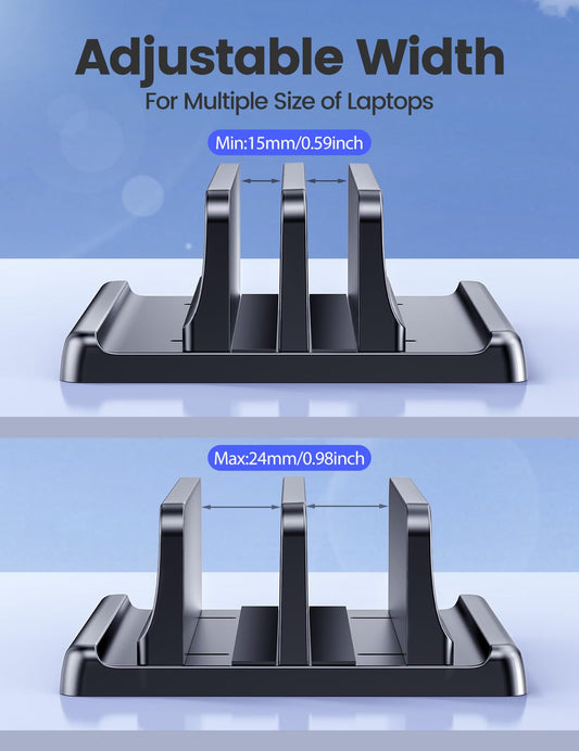 Vaydeer Vertical Laptop Stand for Desk,Dual Slots Plastic Laptop Holder with Space Saving 4-in-1 Design,Adjustable Laptop Organizer Storage Supports for MacBook,Mac,HP,Dell,Microsoft Surface,Lenovo