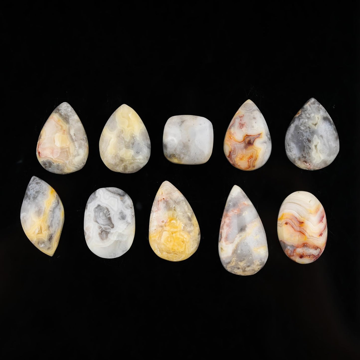 ColouredRocks (10pcs. WHITE CRAZY LACE AGATE, Mix Shape, Natural Cabochon Crystals, Loose Gemstone, Wholesale Polished Supply, Jewelry Making, DIY Craft, Gem Collection (16-20mm free size)