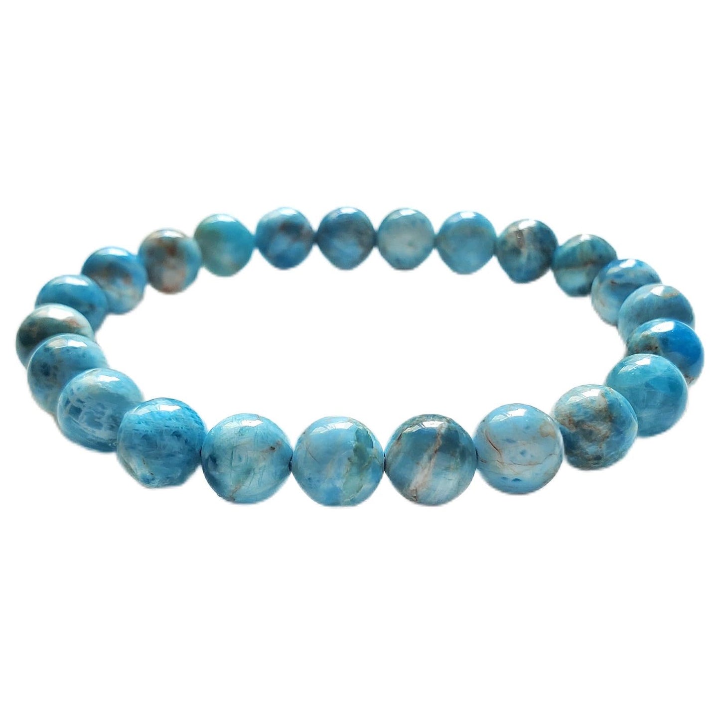 chengmu 8mm Blue Apatite Stretch Bracelet Round Stone Beads Semi Gemstone for Crystal Elastic Beaded Bracelet 7.5"