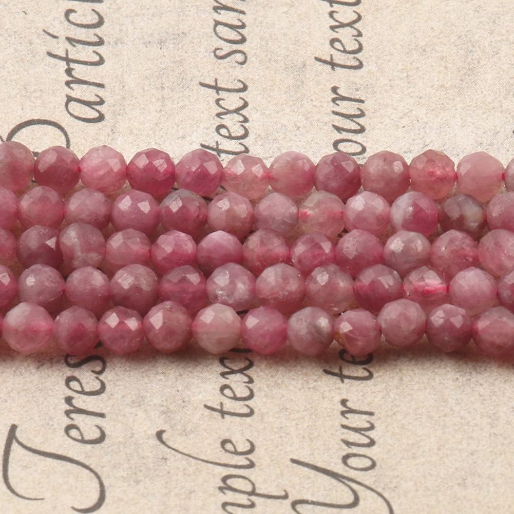 Song Xi 90pcs 4mm Natural Pink Tourmaline Gemstone Beads Faceted Round Loose Stone Beads for Jewelry Making (1 Strand)