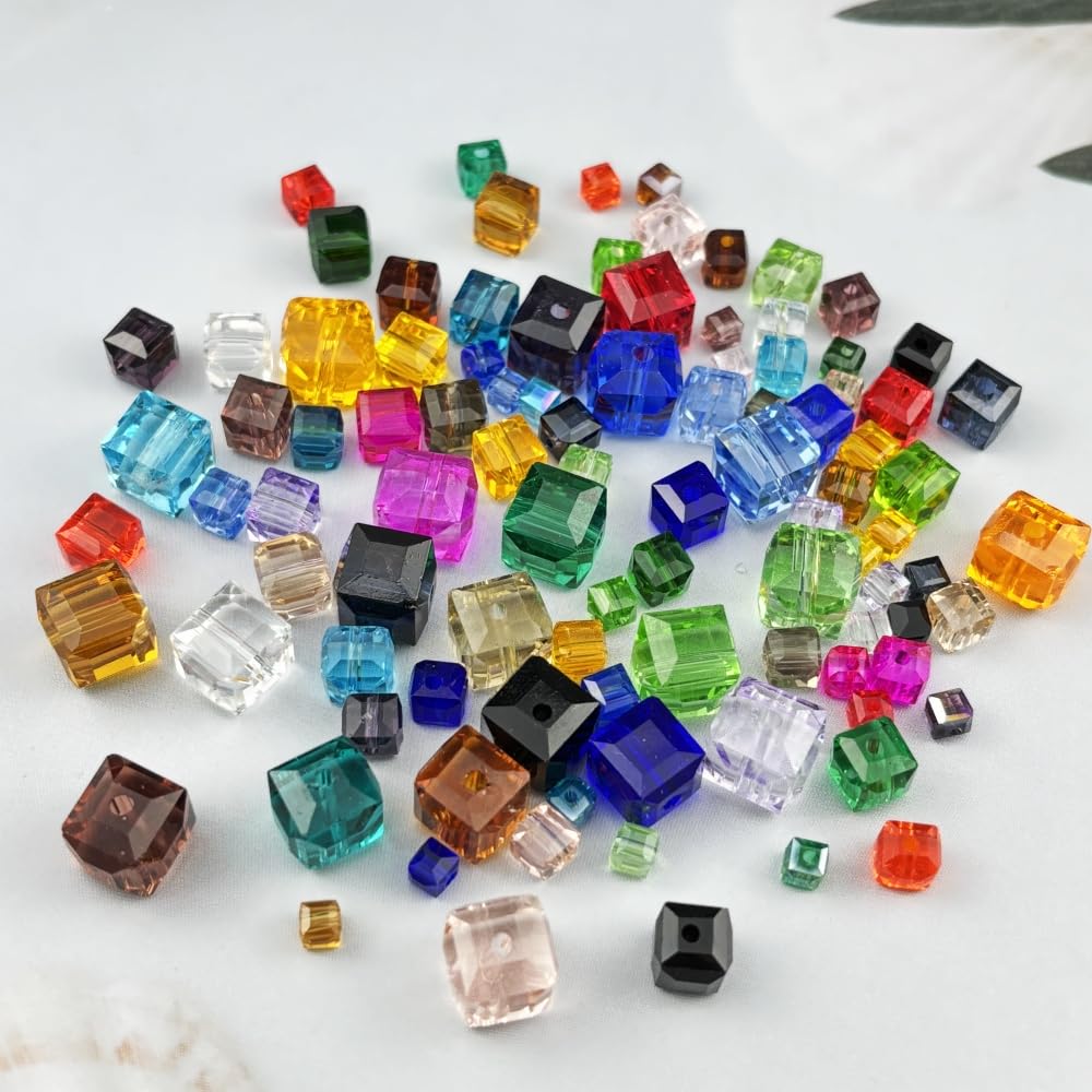 YUEXIGO 100pcs 8mm Cube Crystal Glass Beads for Jewelry Making Faceted Square Crystal Glass Bead Spacer Beads Loose Beads for Bracelet Earring Necklace DIY Craft(Blue)