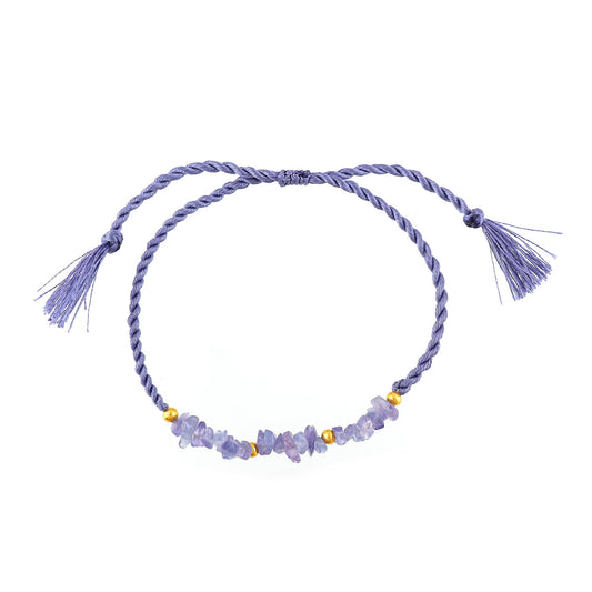 GEMSYMPHONY Tanzanite Gemstone Chips Rope Bracelet – Adjustable Handmade Crystal Chip Bead Bracelet for Women & Men, Natural Stone Healing Jewelry, Boho Style, Unisex Spiritual Gift (Tanzanite)