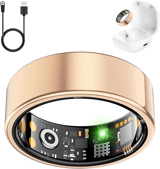 Smart Health Ring for Women Men, Fitness Tracker Ring with Heart Rate, Blood Oxygen, Sleep Tracker, Step Tracker, No Subscription Fee, IP68 Waterproof Smart Ring for iPhone & Android (Rose Gold, 6#)