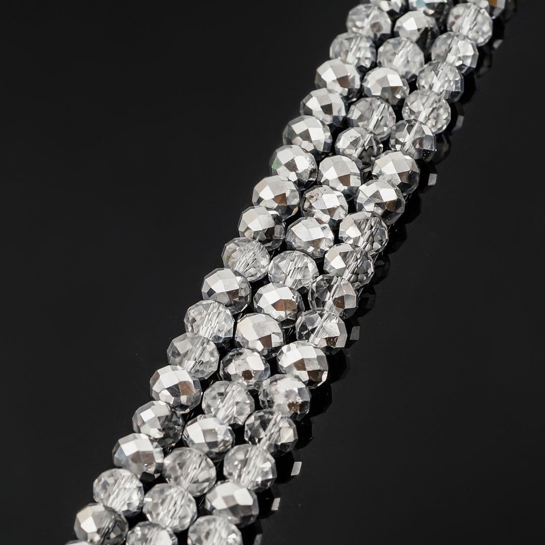 1000pcs Czech Faceted Rondelle Crystal Glass Loose Beads 6mm Spacer Bulk Silver Shade for DIY Craft Jewelry Making CCR632