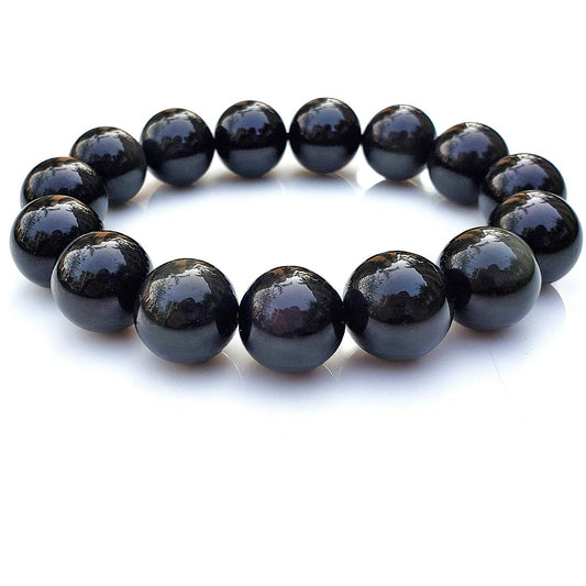 chengmu 14mm Rainbow Eye Obsidian Stretch Bracelet Natural Round Stone Beads Semi Gemstone for Crystal Beaded Elastic Bracelet 8"