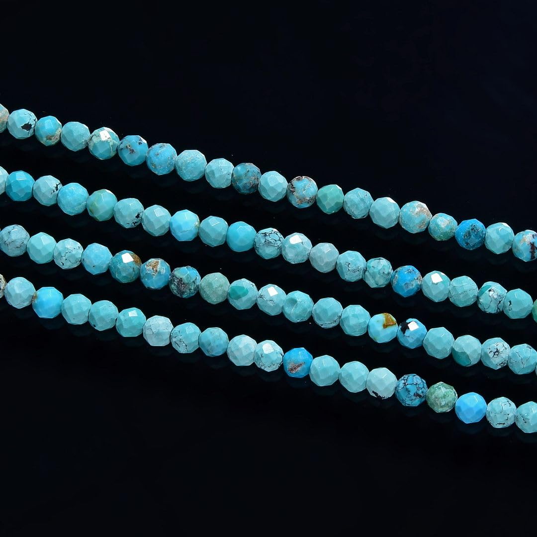 Adabele 30 Inch Natural Green Turquoise Healing Gemstone 4mm (0.16 Inch) Tiny Small Faceted Round Loose Beads Stone Spacer (160-180pcs) for Craft Jewelry Making GK4-15