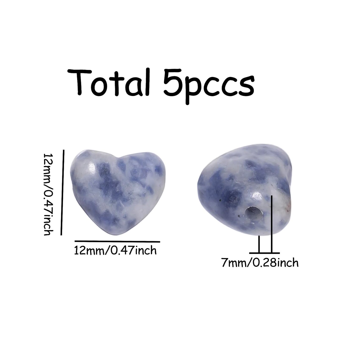 Yochus 5pcs Purple Quartz Natural Heart Stone Beads，12mm Healing Energy Gemstone for Jewelry Making Earring Necklace DIY