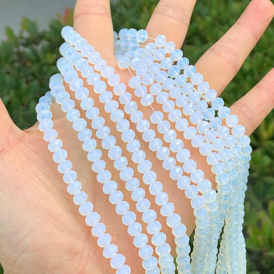 200pcs Czech Faceted Rondelle Crystal Glass Loose Beads 6mm Spacer Bulk White Opal for DIY Craft Jewelry Making CCR634