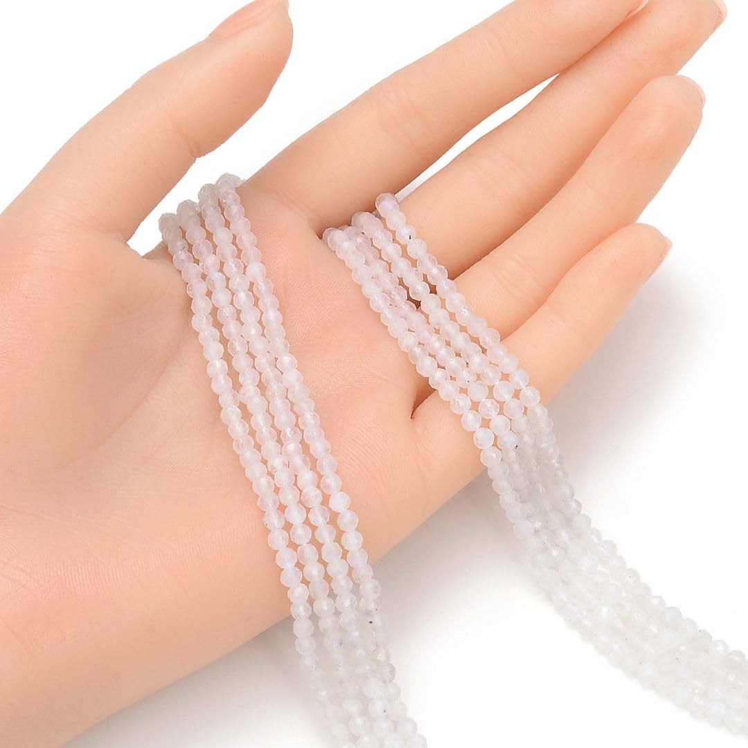 Adabele 15 Inch Natural Blue Flash Moonstone Healing Gemstone 3mm (0.12 Inch) Tiny Small Faceted Round Loose Beads Stone Spacer (110-120pcs) for Craft Jewelry Making GK3-7