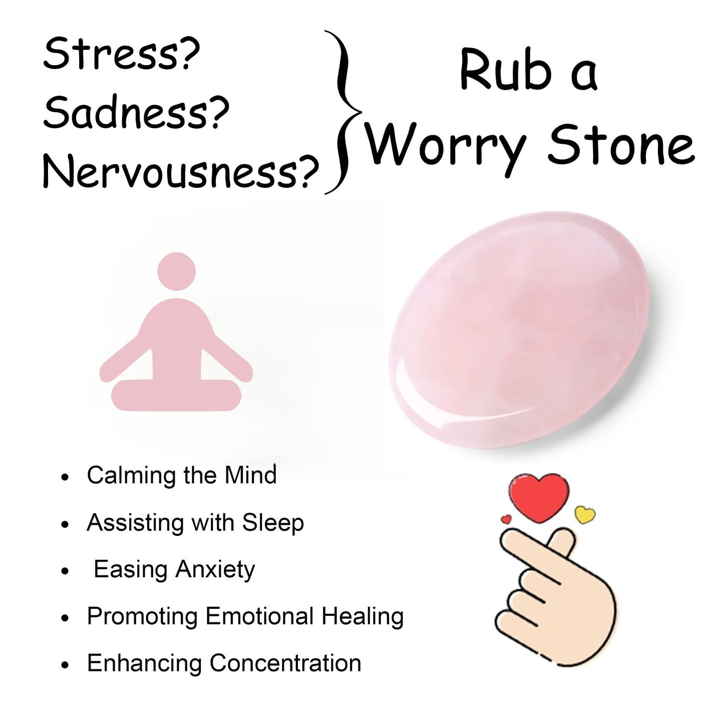 NUKAYAI Thumb Worry Stone Rose Quartz Crystals Pink Healing Stones Palm Natural Mental Health Stress Relief Depression Gemstones Reiki Trinket Anxiety Relief Items Mother's Day Gifts for Women