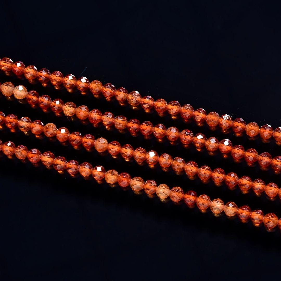 Adabele 15 Inch Natural Orange Spessartite Garnet Healing Gemstone 3mm (0.12 Inch) Tiny Small Faceted Round Loose Beads Stone Spacer (110-120pcs) for Craft Jewelry Making GK3-23