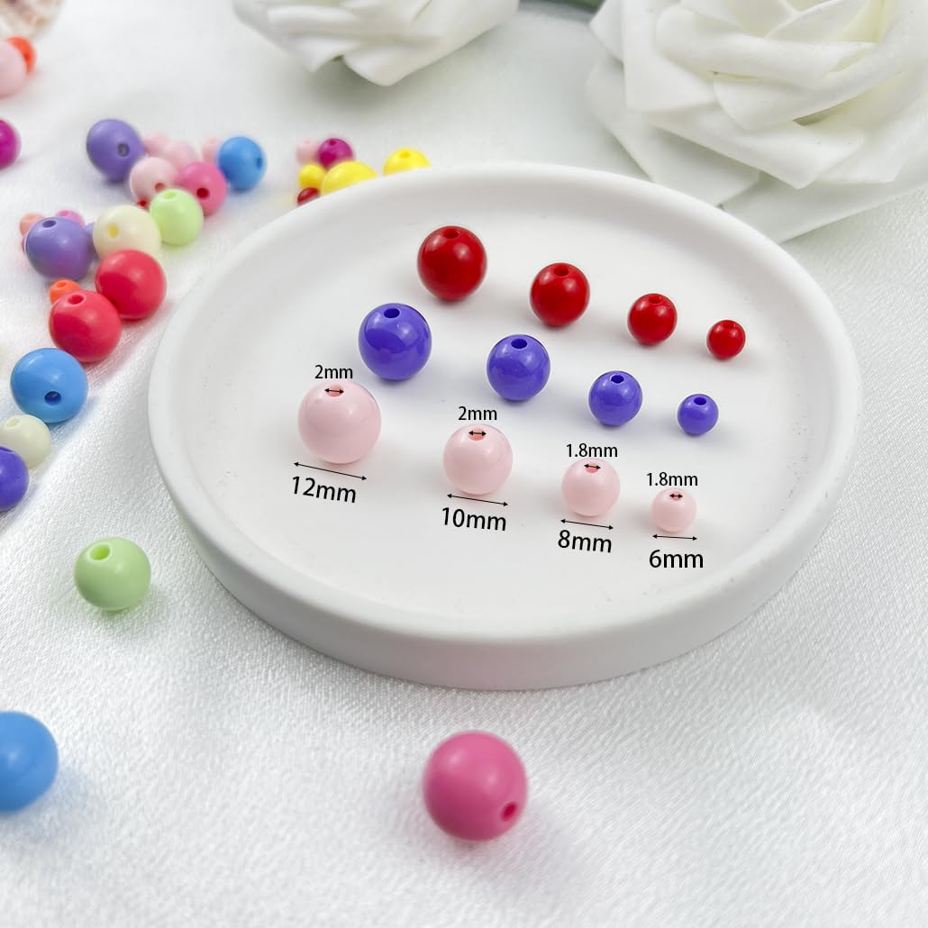 Mulutoo 1000Pieces 6MM Acrylic Round Beads Round Acrylic Balls Chunky Beads Smooth Spacer Plastic Pastel Beads Craft Beads for Necklace and Bracelet Making Crafting Supplies(180-pink)