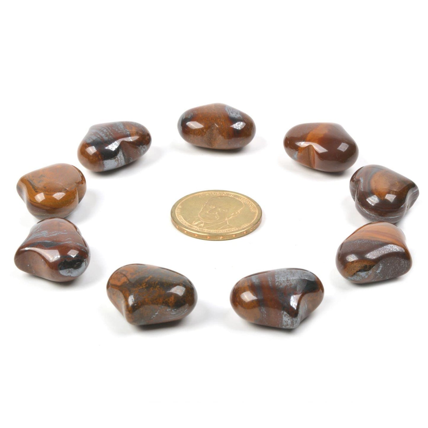 Natural Tiger Iron Gemstone Healing Crystal 1 inch Mini Puffy Heart Pocket Stone Iron Gift Box (Pack of 10)