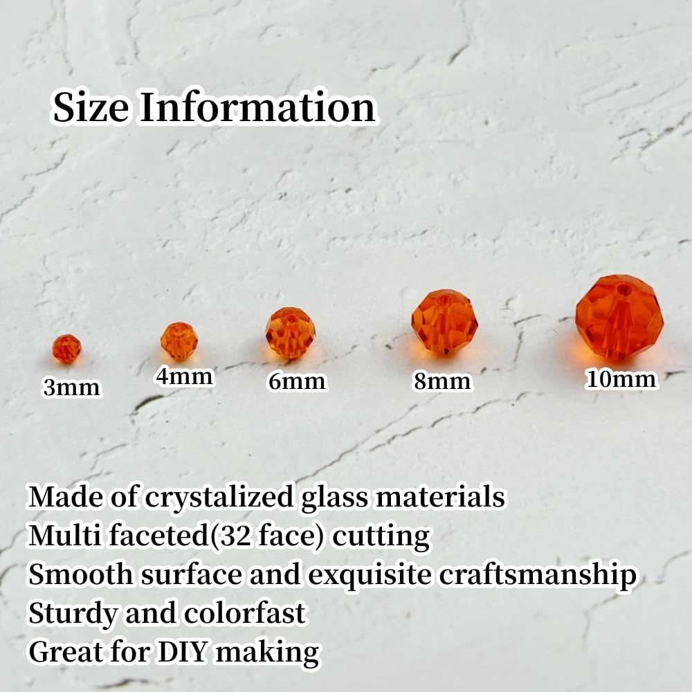 YUEXIGO 400pcs 4mm Round Crystal Glass Beads for Jewelry Making, Faceted Crystal Glass Spacer Beads for Bracelet Earring Necklace DIY Craft(Dark Orange)
