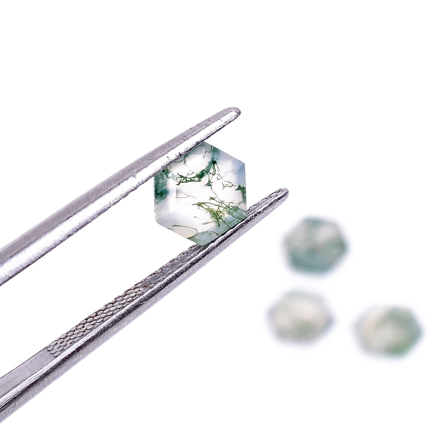 4pcs, 6x6x3mm Natural Moss Agate Hexagon Shape-Step Cut Gemstone Wholesale Lot, Jewelry Making Loose Gemstone, Polished Minerals, DIY, Wire Wrapping, Healing Crystals, Bulk Gemstone Deal