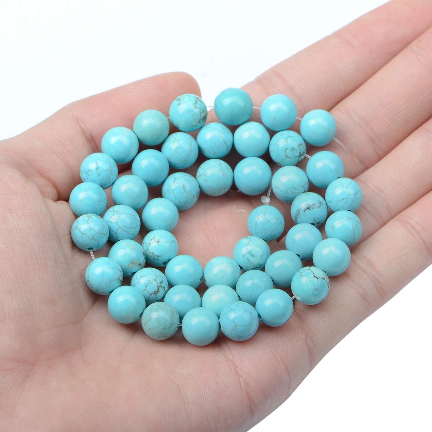Wholesale Smooth Natural Gemstone Round Loose Beads 15" 4mm 6mm 8mm 10mm 12mm (8mm, Blue Turquoise)