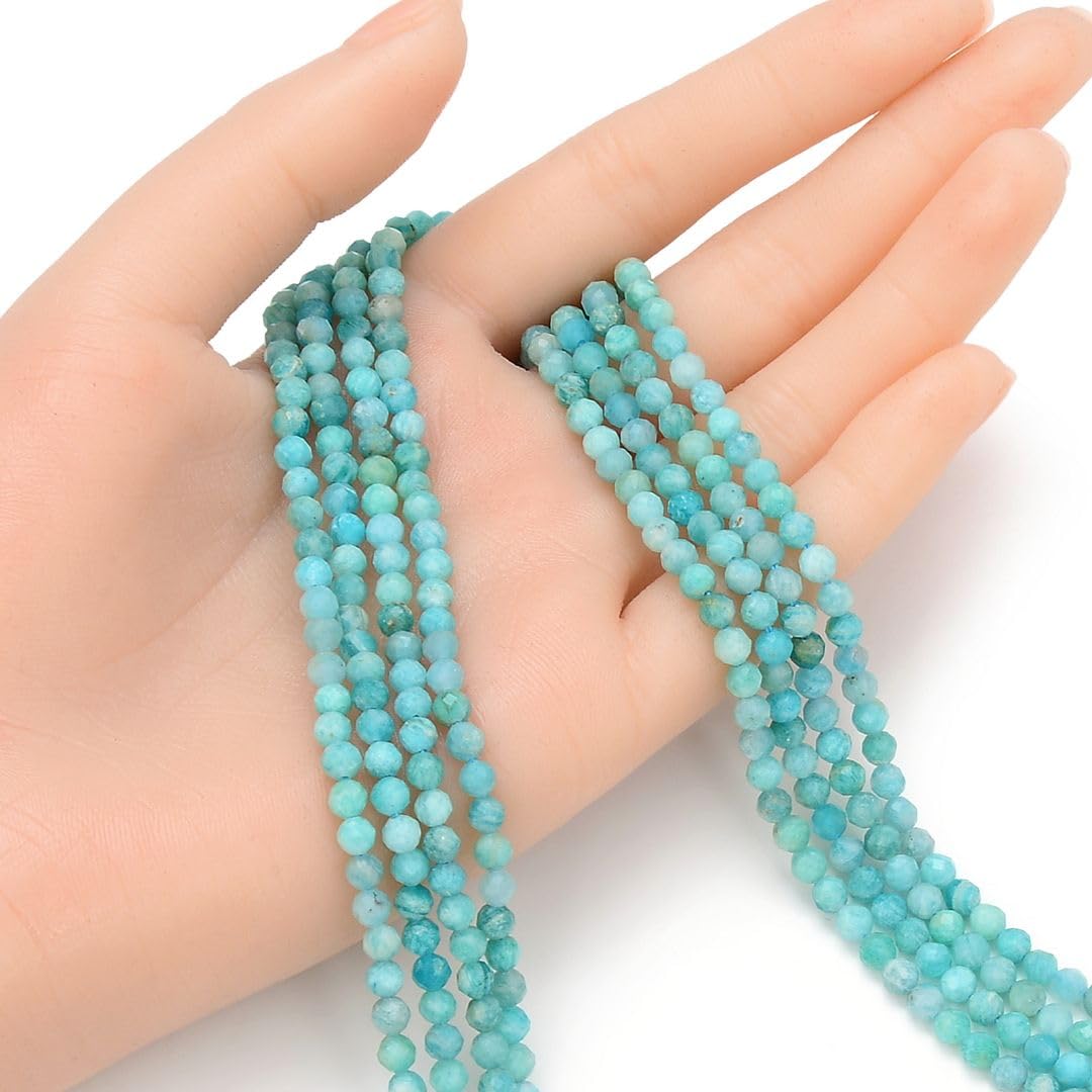 Adabele 30 Inch Natural Blue Amazonite Healing Gemstone 4mm (0.16 Inch) Tiny Small Faceted Round Loose Beads Stone Spacer (180-200pcs) for Craft Jewelry Making GK4-9
