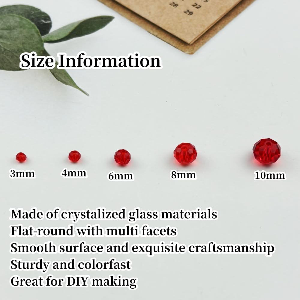 YUEXIGO 500pcs 4mm Crystal Glass Beads for Jewelry Making, Faceted Rondelle Glass Spacer Beads for Wind Chimes Bracelet Earring Necklace DIY Craft(Red)